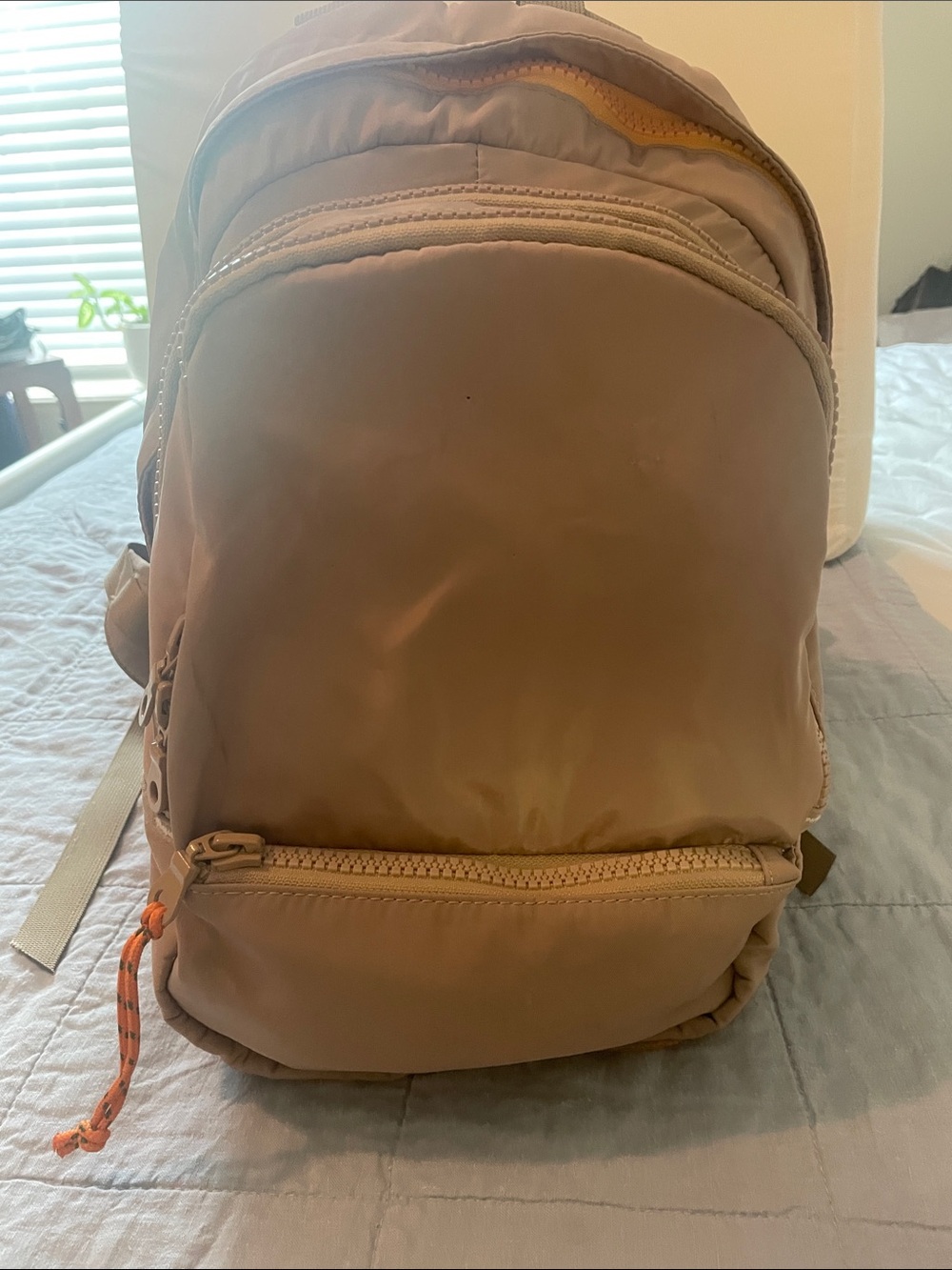 Unbranded Taupe Backpack with orange zipper Everyday Carry